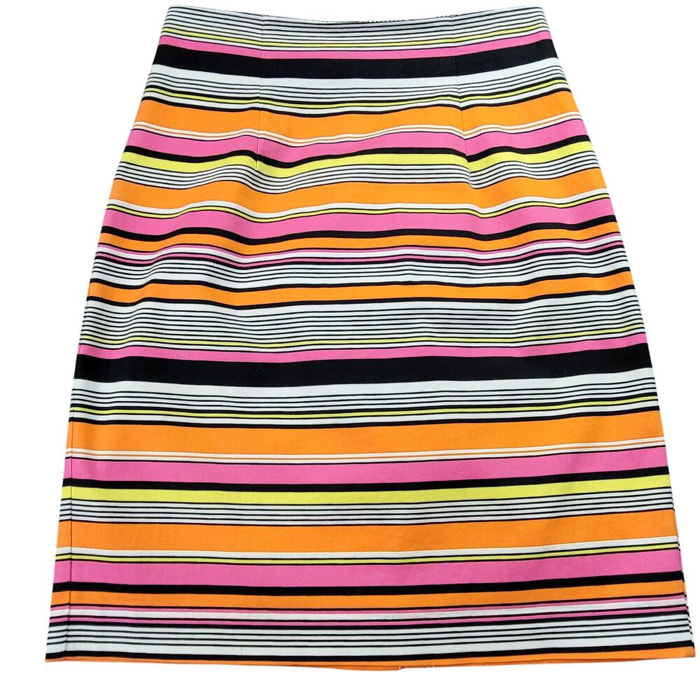Worthington Orange Skirt Midi Stretch Bold Boho Stripe Classic Zip Womens Size 8